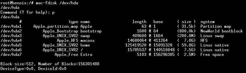 table de partitions linux sur Mac-ppc